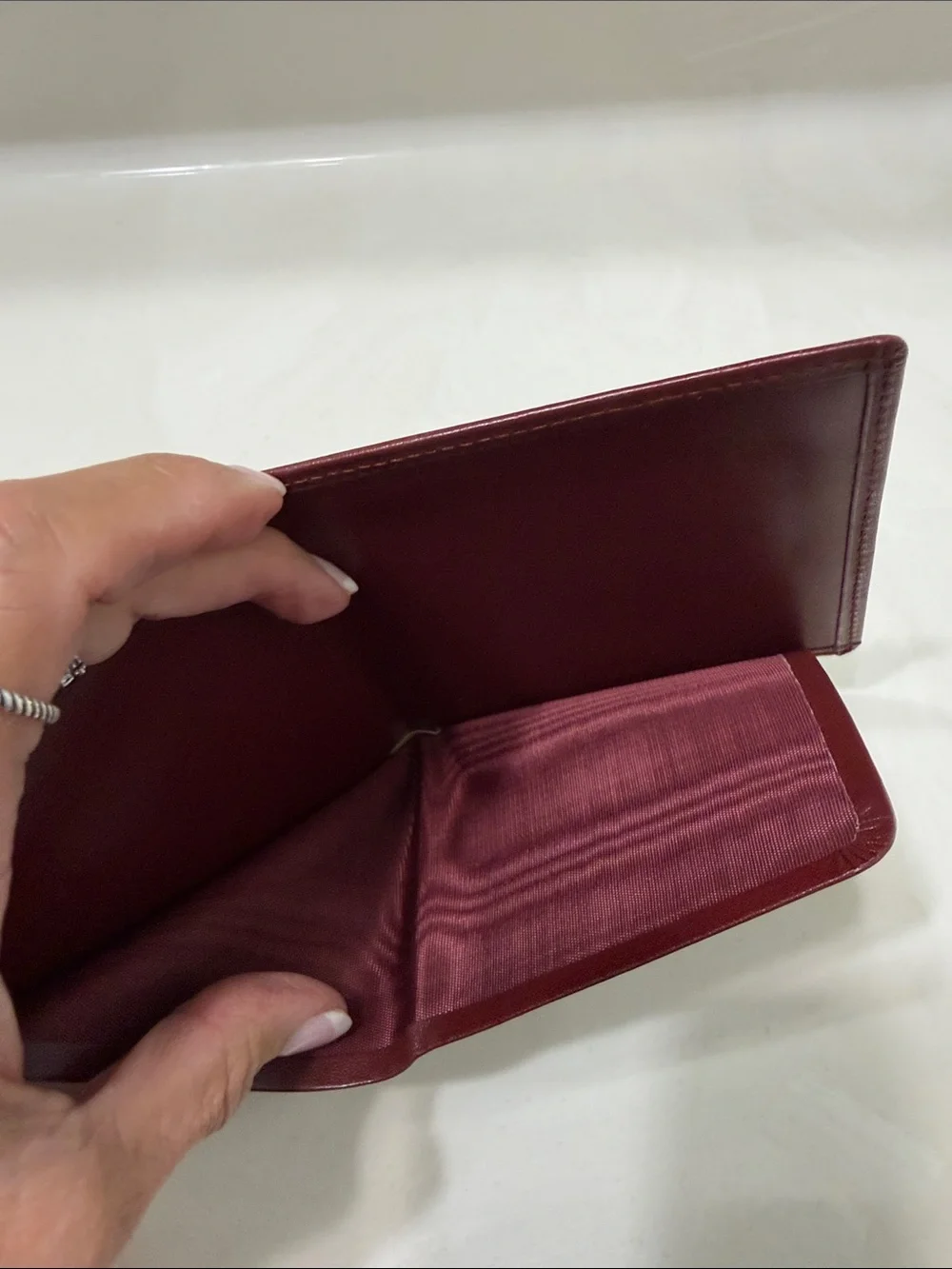 Cartier Burgundy Leather Card Holder with Gold Corner Accents